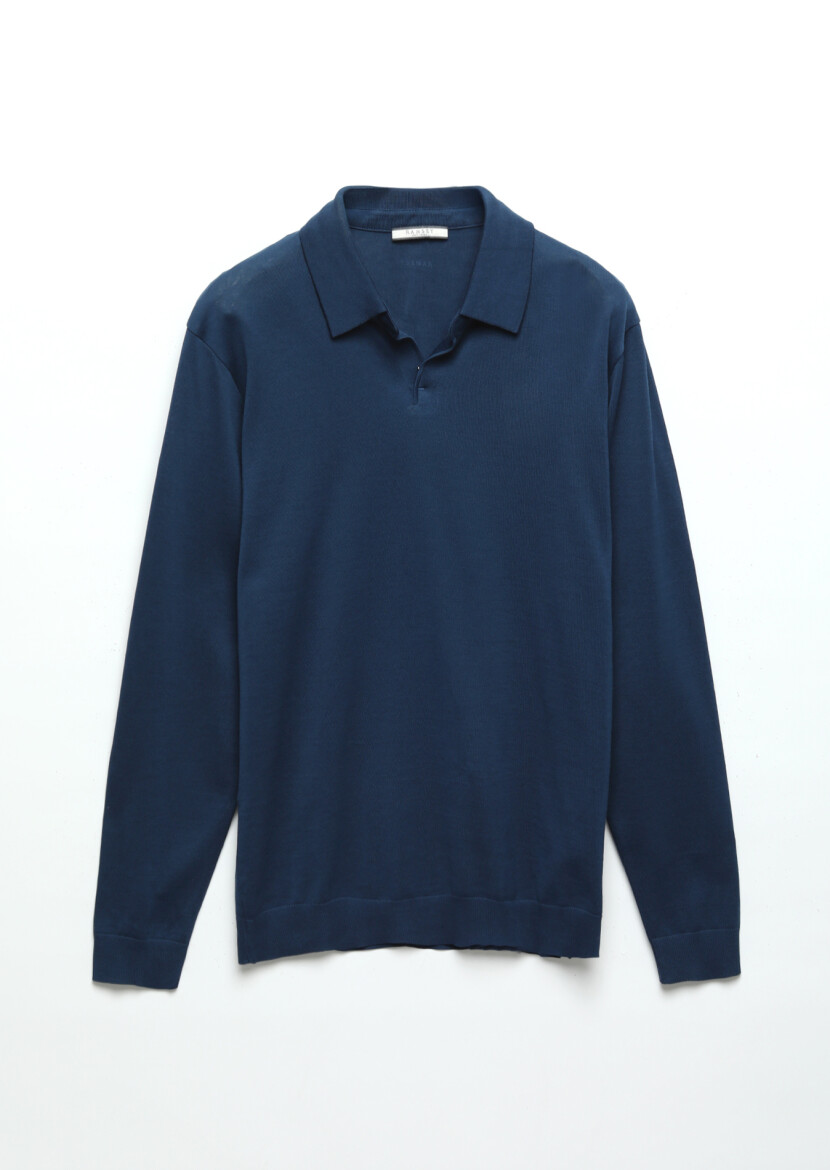 Indigo Polo Neck Plain Sweatshirt - 6