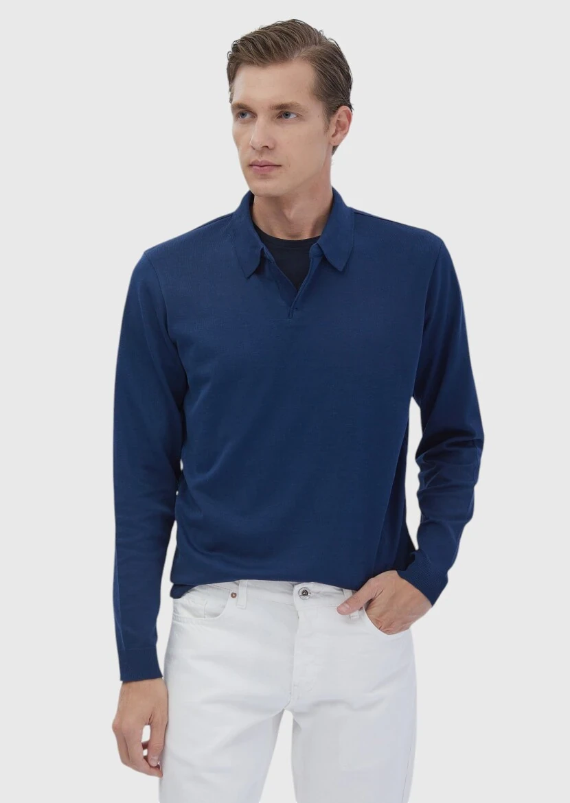 Indigo Polo Neck Plain Sweatshirt - RAMSEY