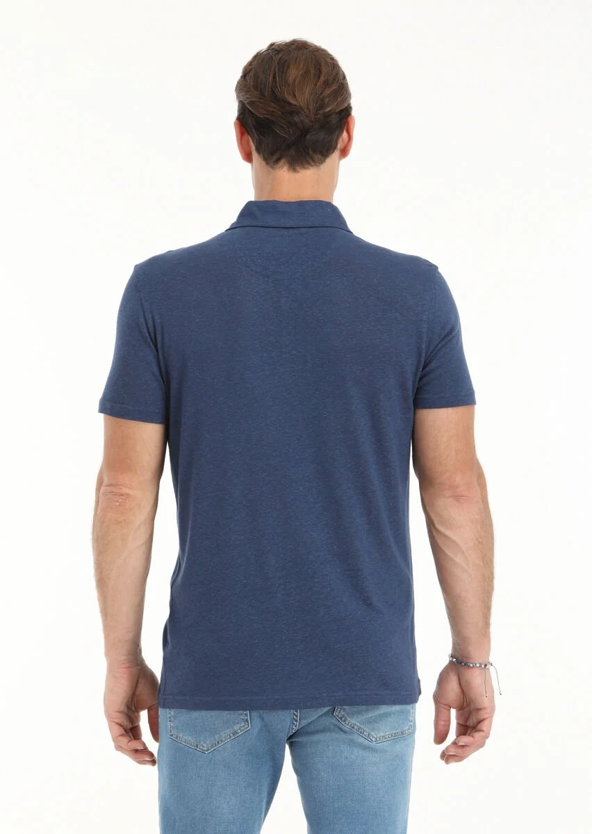 İndigo Polo Yaka Pamuk Karışımlı T-Shirt - 4