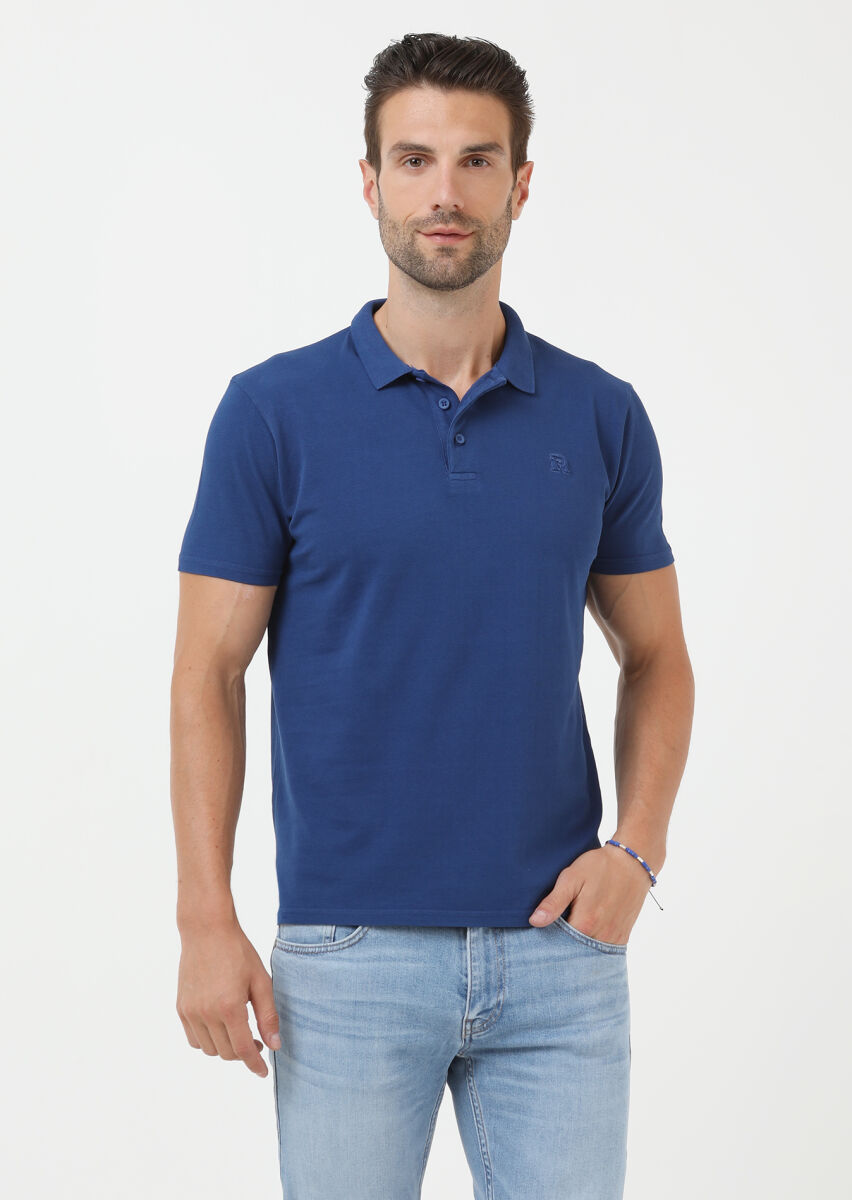 Indigo Printed Polo Neck 100% Cotton T-Shirt - 1