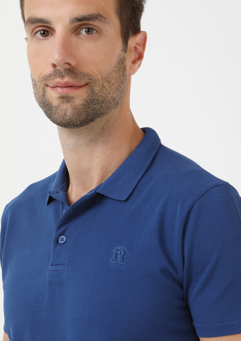 Indigo Printed Polo Neck 100% Cotton T-Shirt - 3