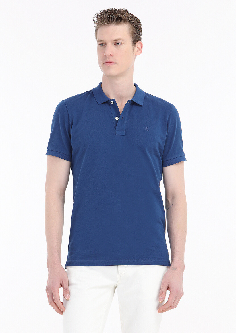 Indigo Printed Polo Neck 100% Cotton T-Shirt - 2