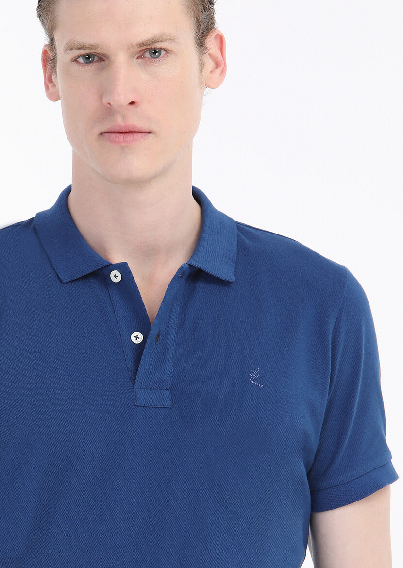 Indigo Printed Polo Neck 100% Cotton T-Shirt - 4