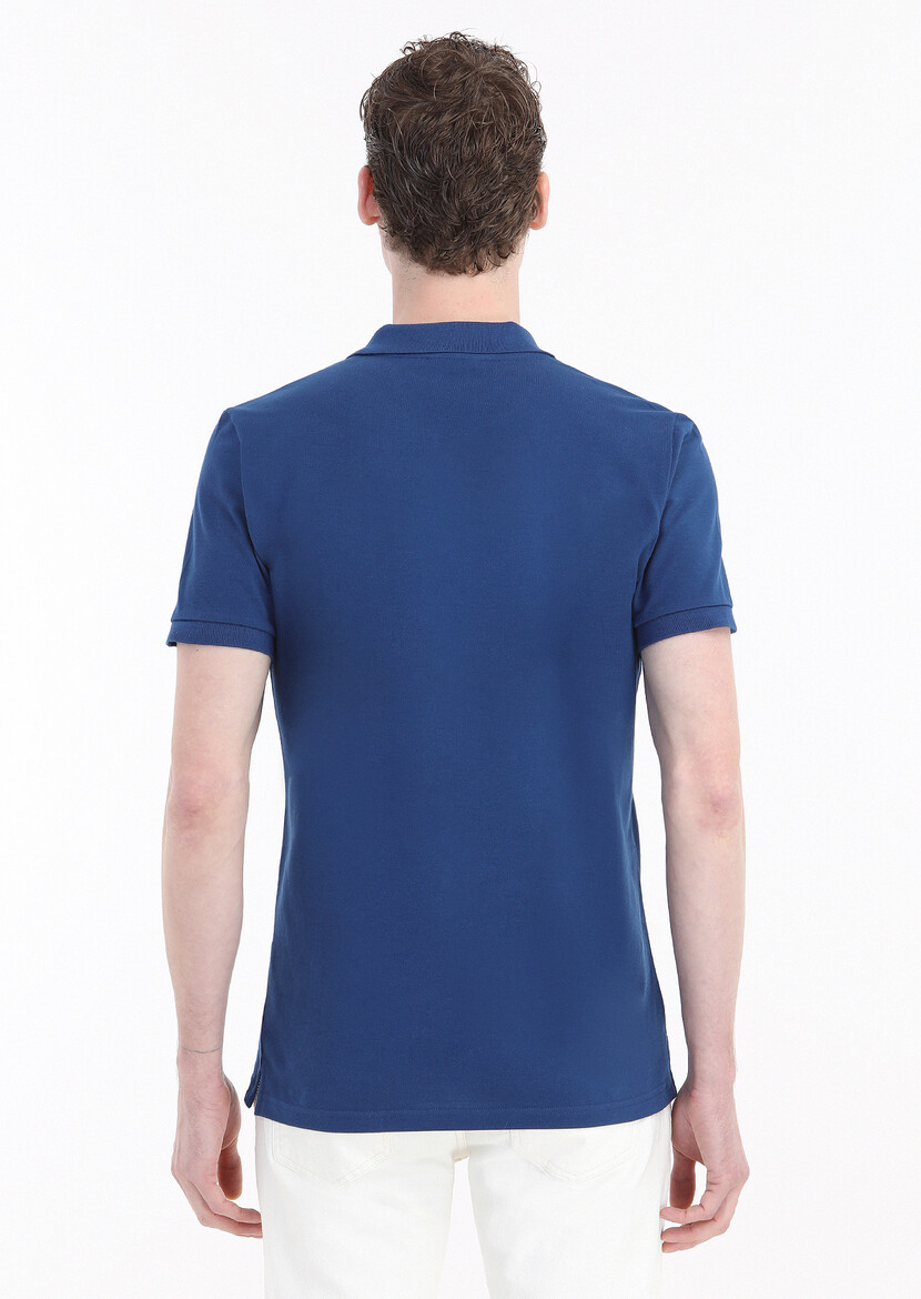 Indigo Printed Polo Neck 100% Cotton T-Shirt - 5