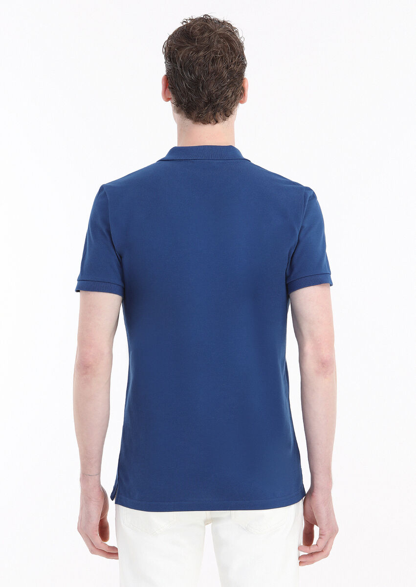 Indigo Printed Polo Neck 100% Cotton T-Shirt - 5