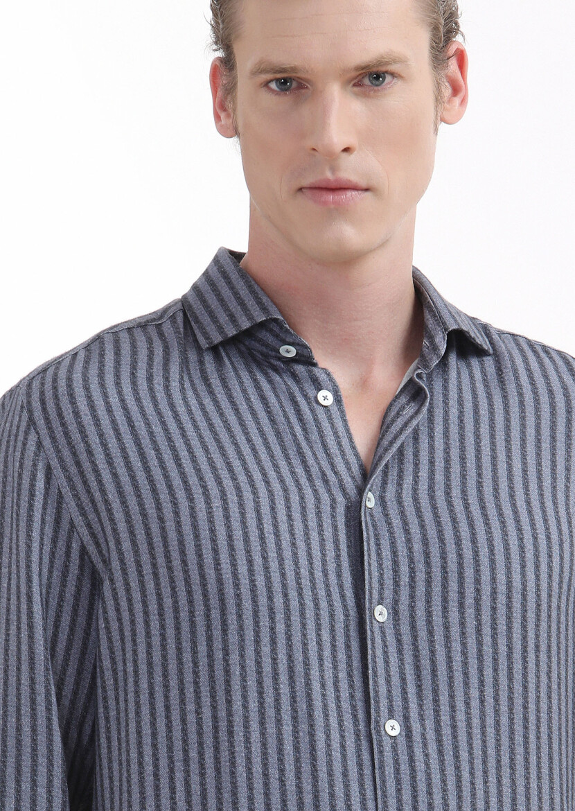 Indigo Printed Regular Fit Long Weaving Casual Shirt - 3