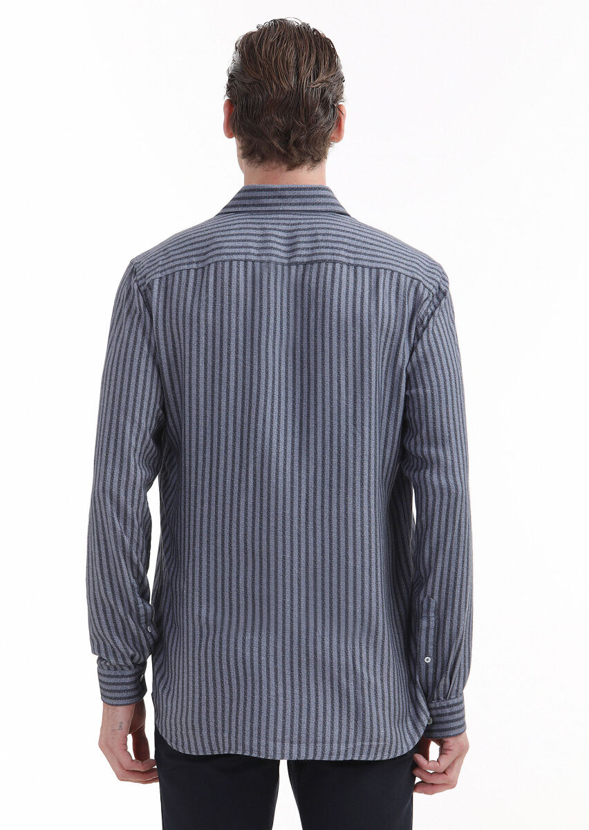 Indigo Printed Regular Fit Long Weaving Casual Shirt - 4