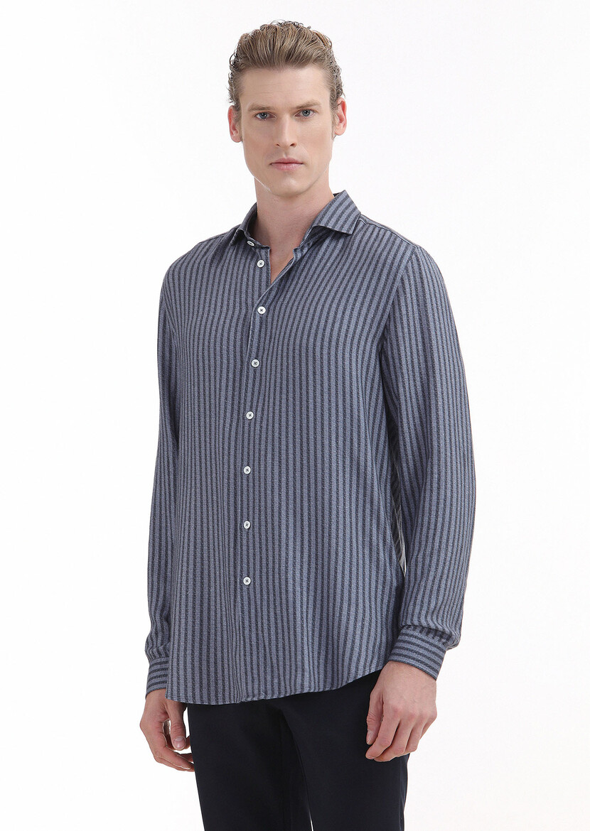 Indigo Printed Regular Fit Weaving Casual Shirt 