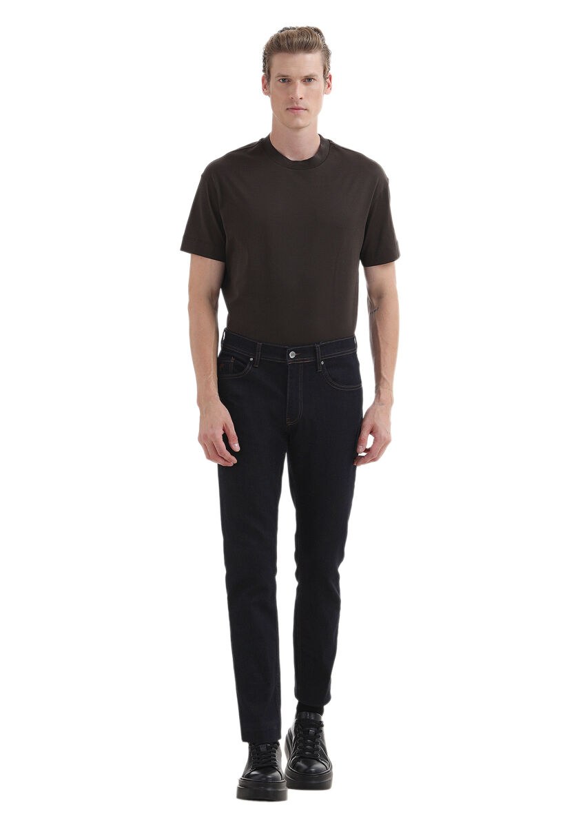 Indigo Regular Fit Denim Cotton Blended Trousers - 1