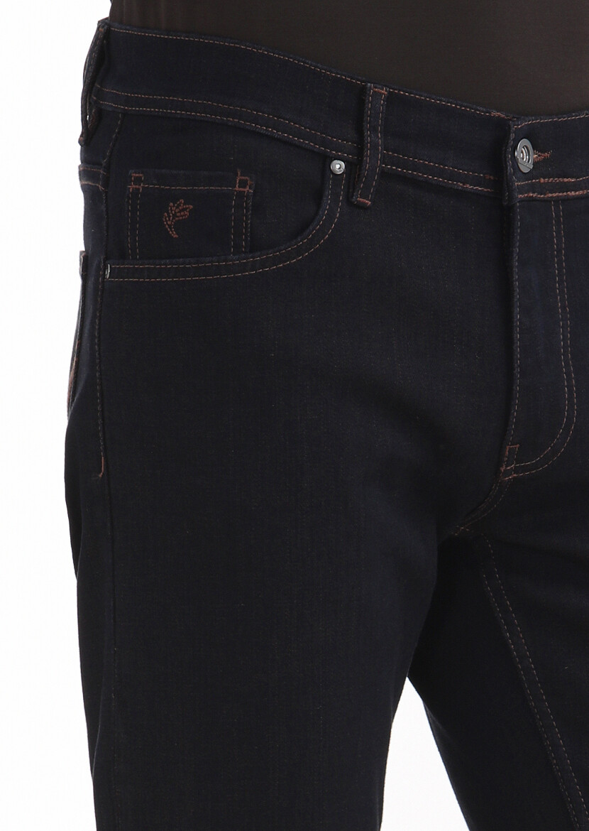 Indigo Regular Fit Denim Cotton Blended Trousers - 3