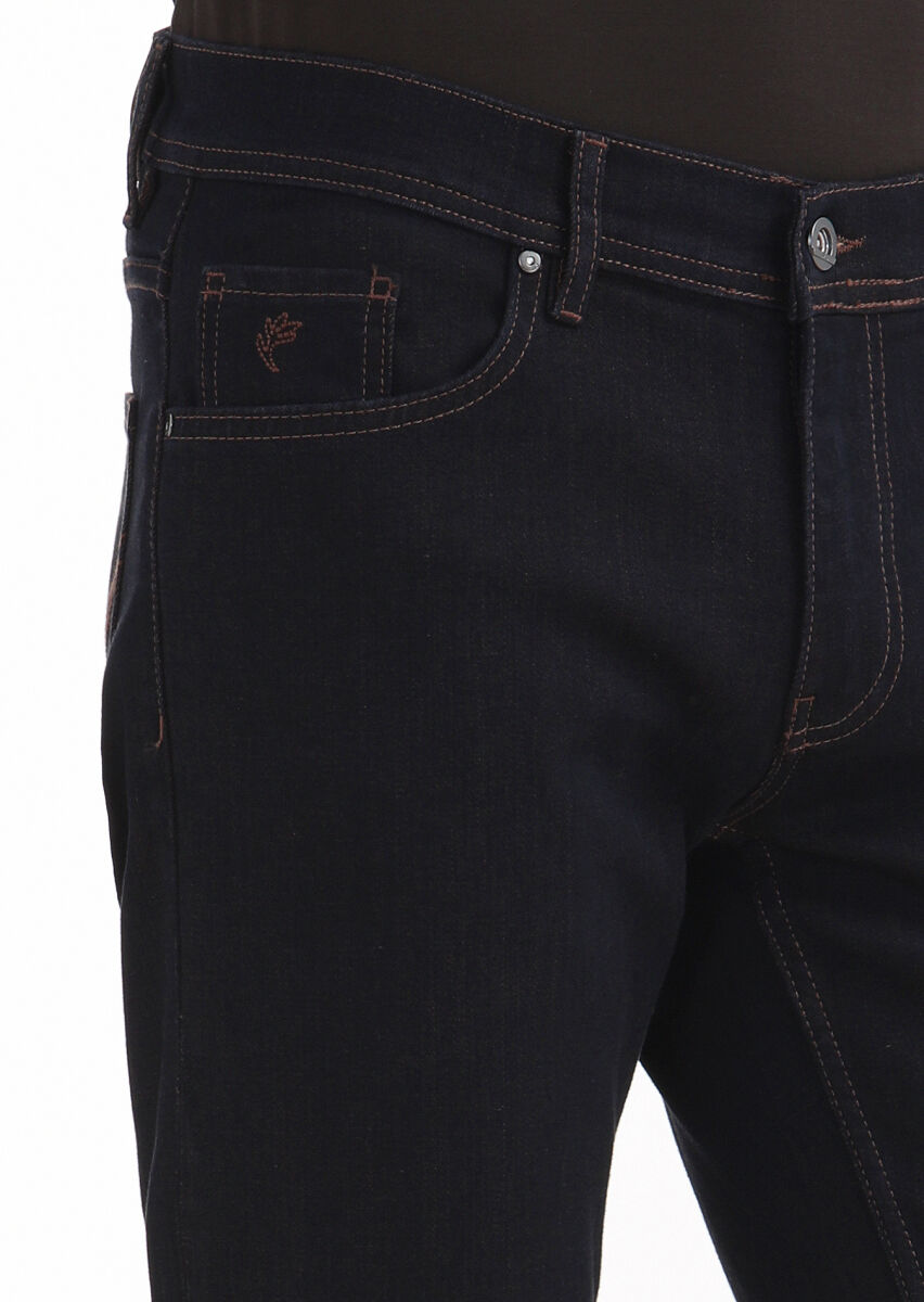 Indigo Regular Fit Denim Cotton Blended Trousers - 3