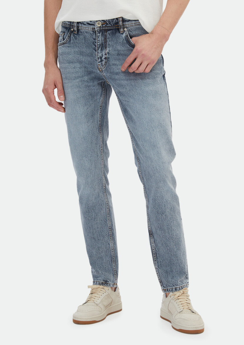 Indigo Regular Fit Denim Cotton Blended Trousers - 2