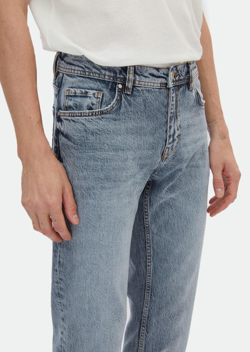 Indigo Regular Fit Denim Cotton Blended Trousers - 3