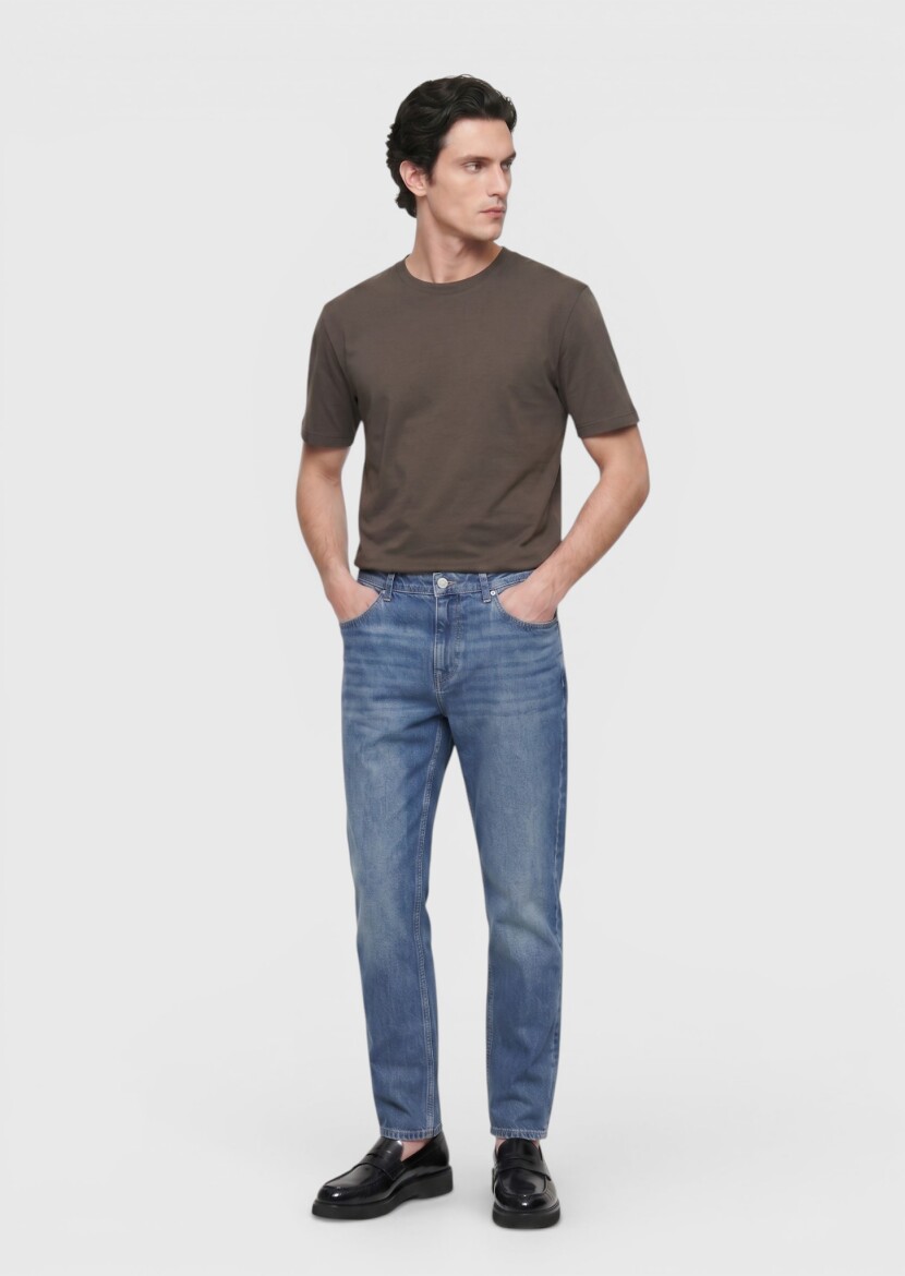 Indigo Regular Fit Denim Cotton Blended Trousers - 3