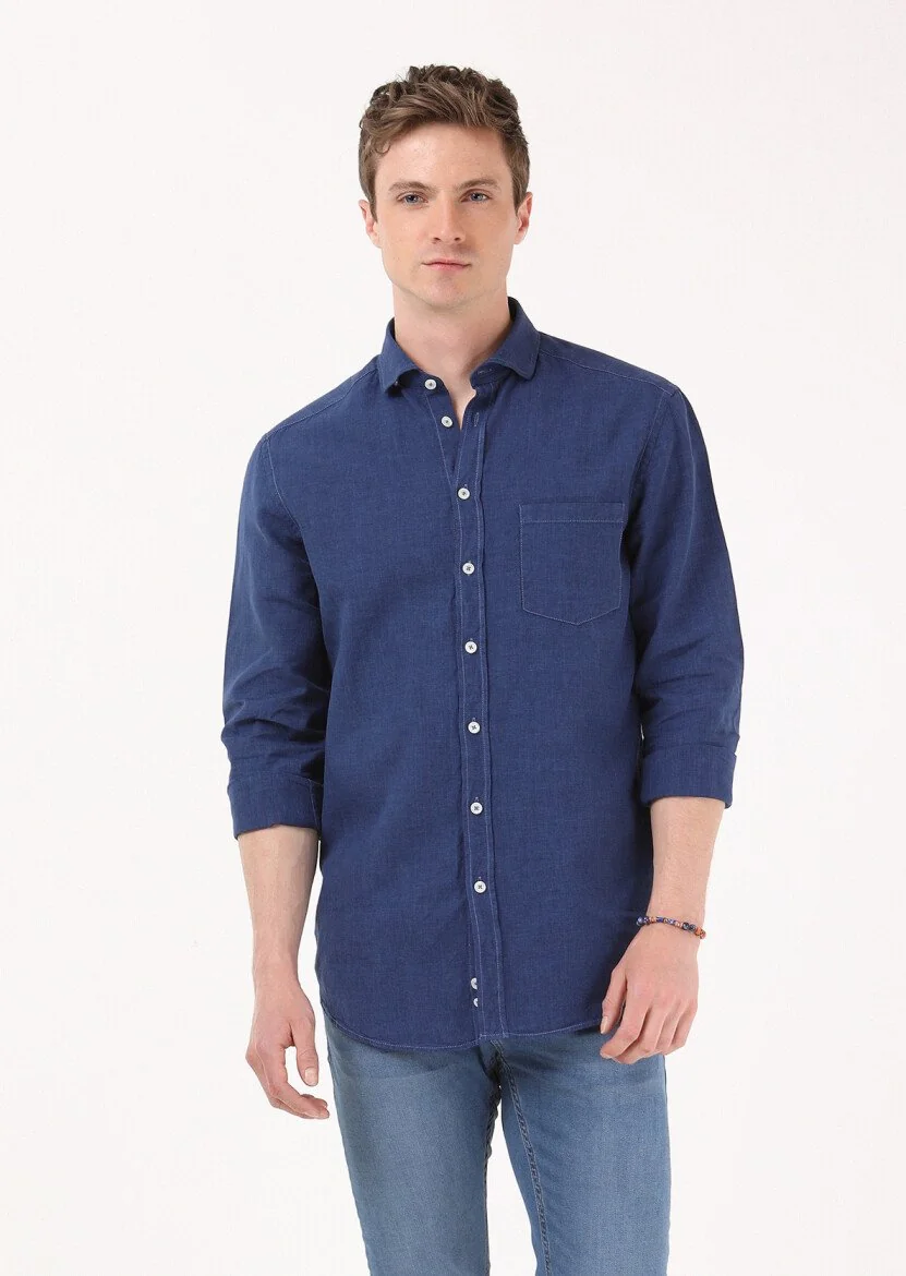 İndigo Regular Fit Dokuma Casual Pamuk Karışımlı Gömlek 