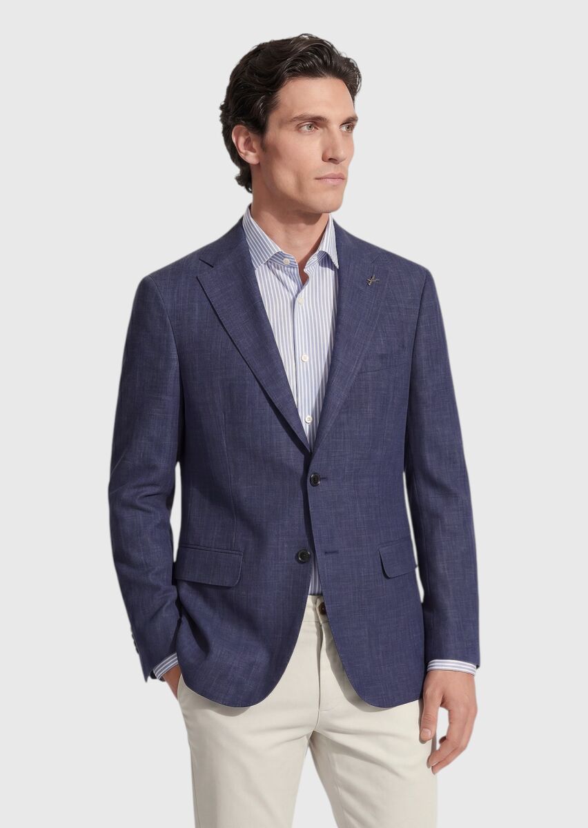 Indigo Regular Fit Silk Blended Jacket - 1