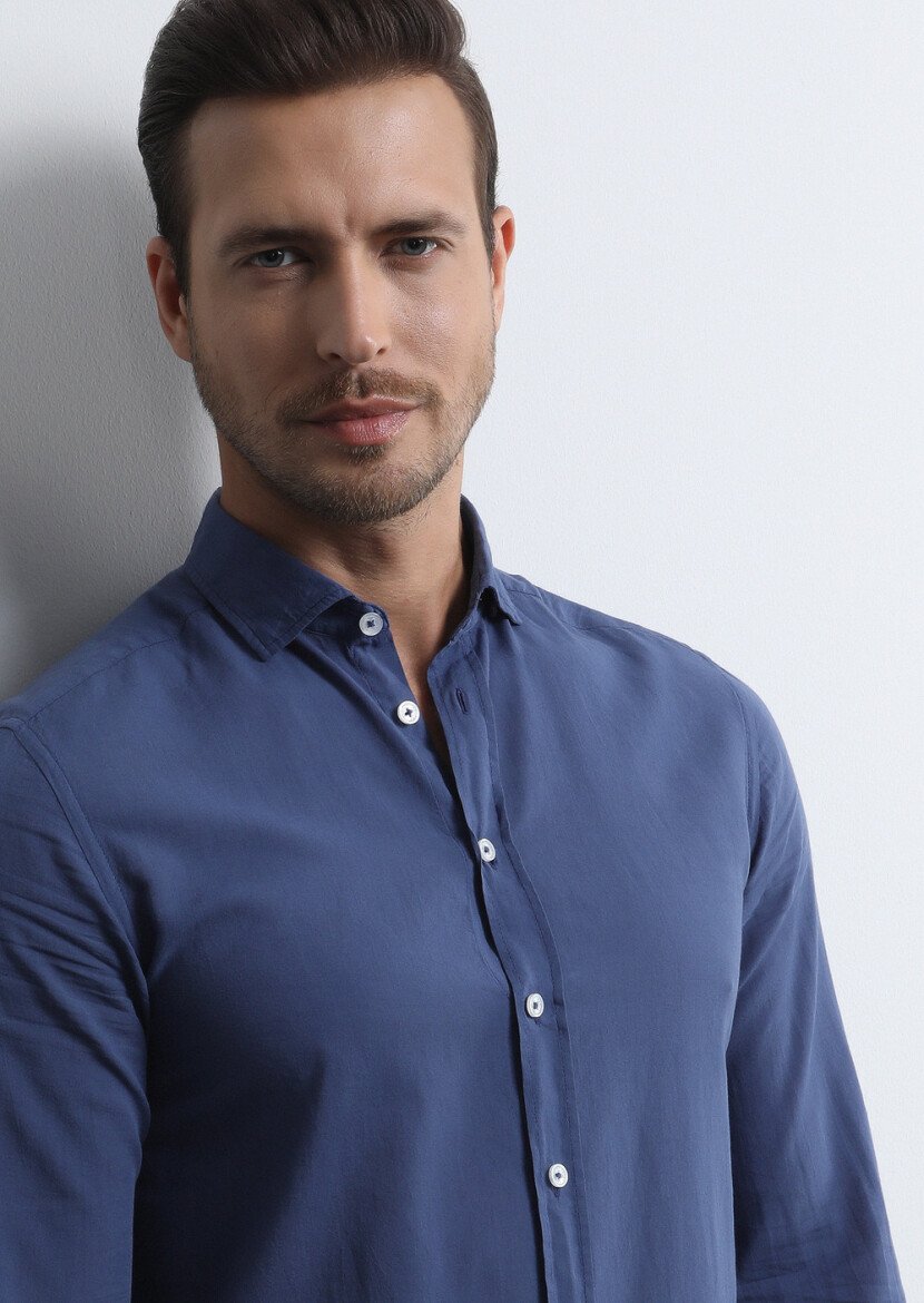 Indigo Regular Fit Weaving Denim 100% Cotton Shirt 