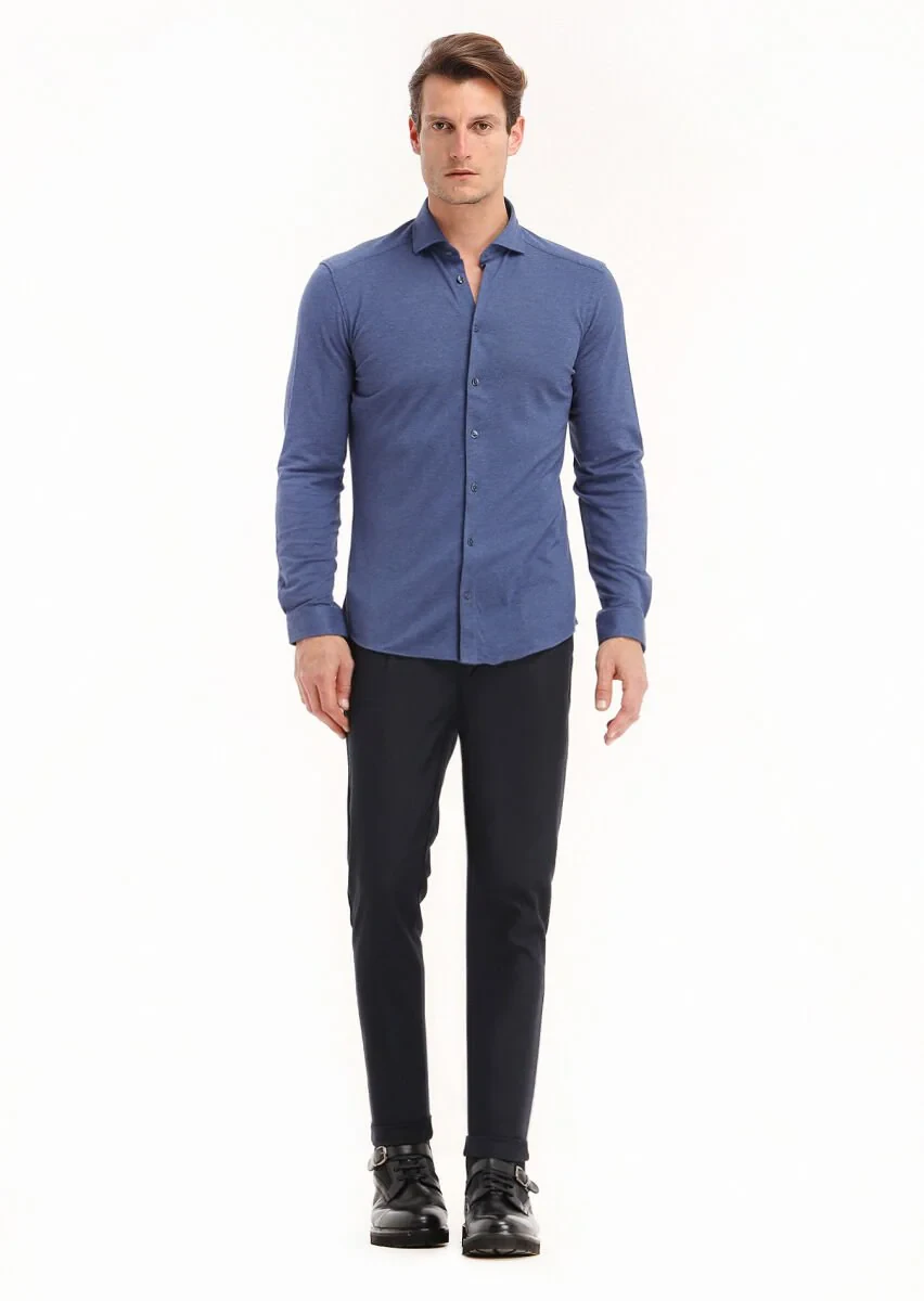 İndigo Slim Fit Casual %100 Pamuk Gömlek - 1