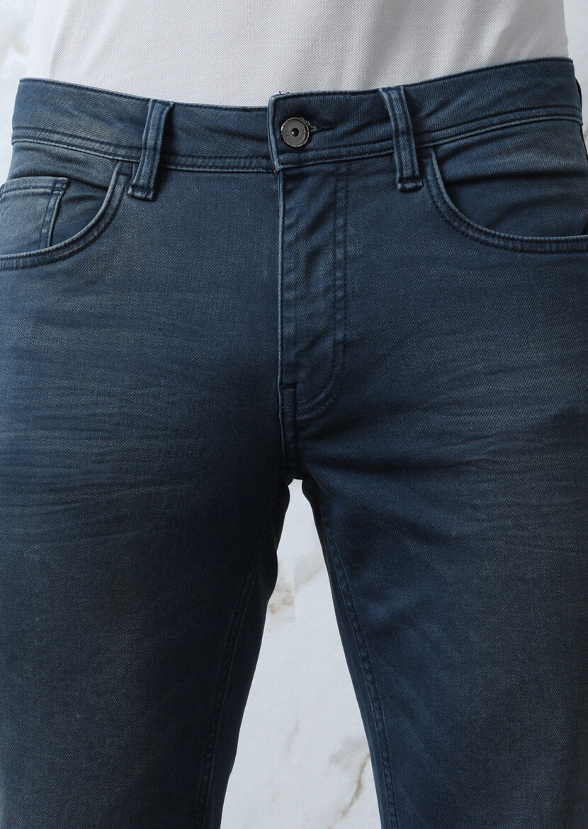 Indigo Slim Fit Denim Cotton Blended Trousers - 2