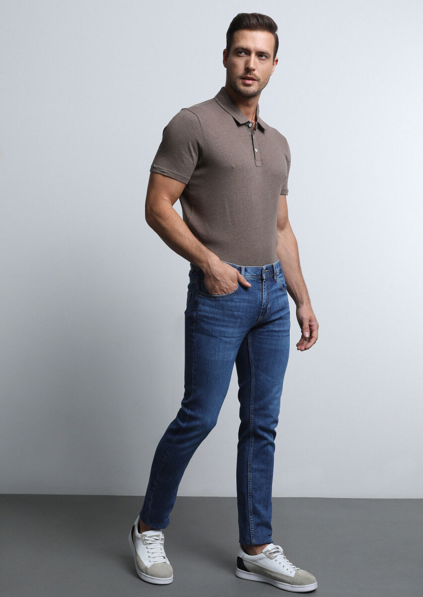 Indigo Slim Fit Denim Cotton Blended Trousers - 1