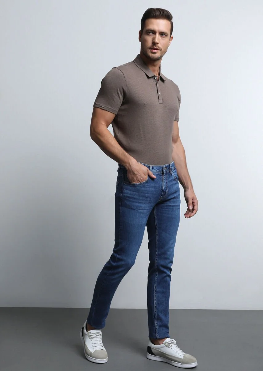 Indigo Slim Fit Denim Cotton Blended Trousers - 1