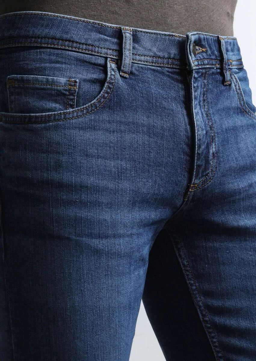 Indigo Slim Fit Denim Cotton Blended Trousers - 3