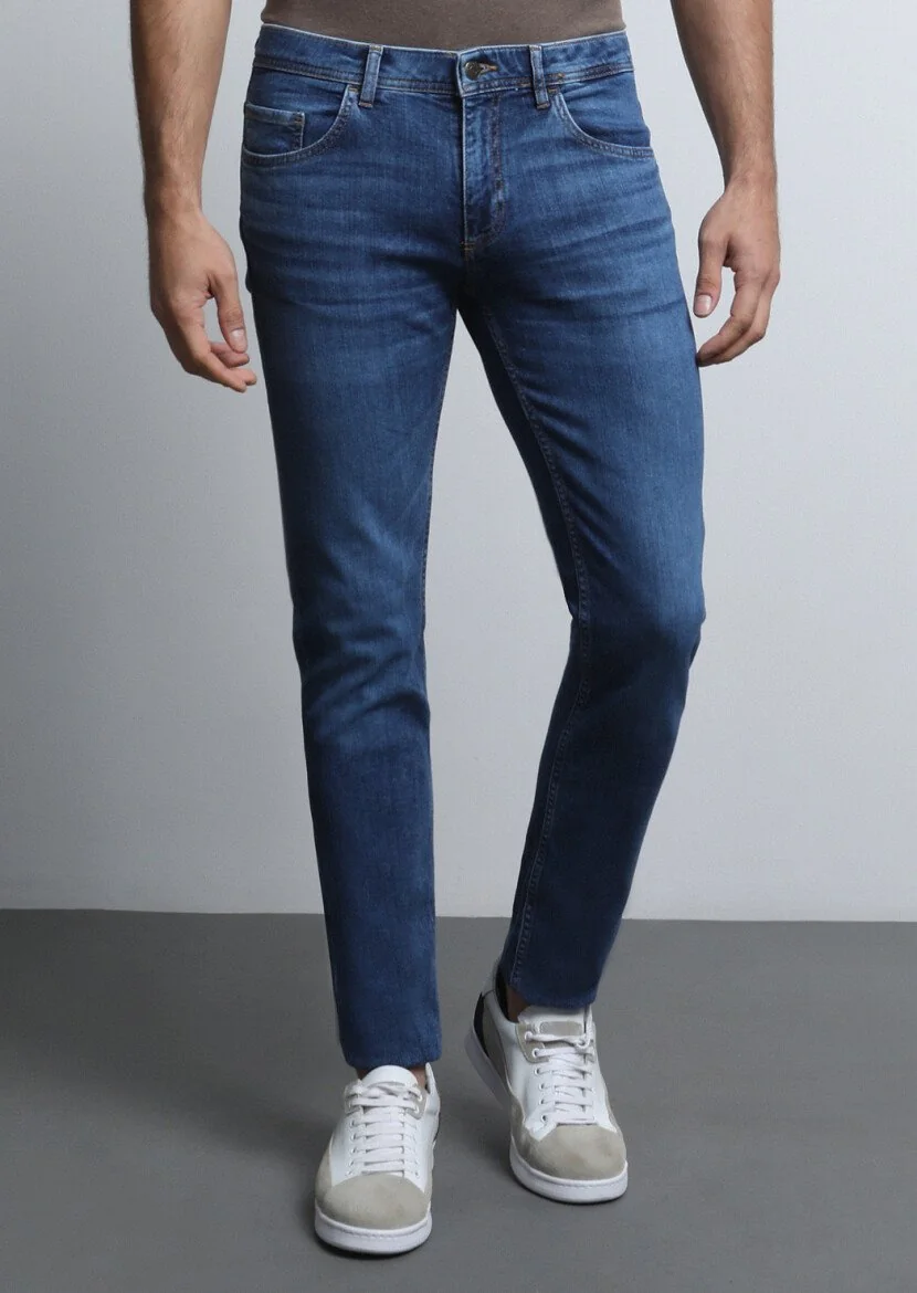 Indigo Slim Fit Denim Cotton Blended Trousers - 4