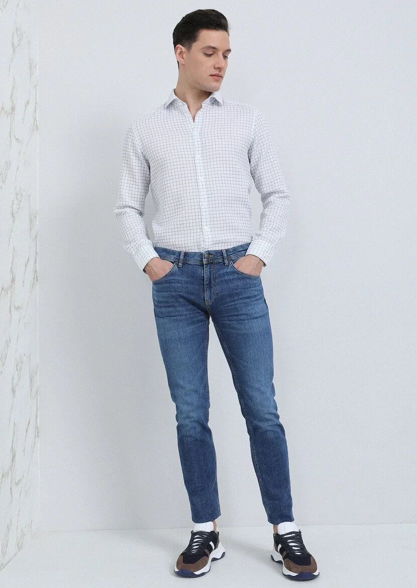 Indigo Slim Fit Denim Cotton Blended Trousers - 4