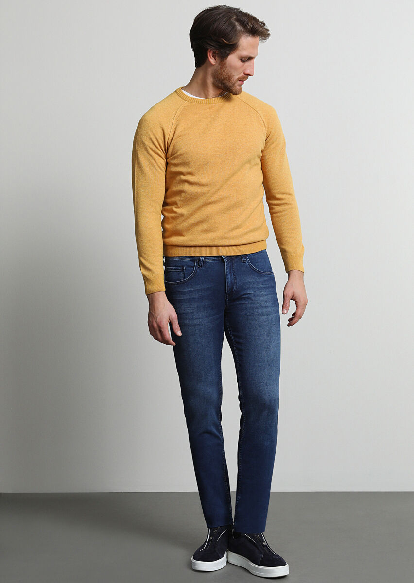 Indigo Slim Fit Denim Cotton Blended Trousers - 1
