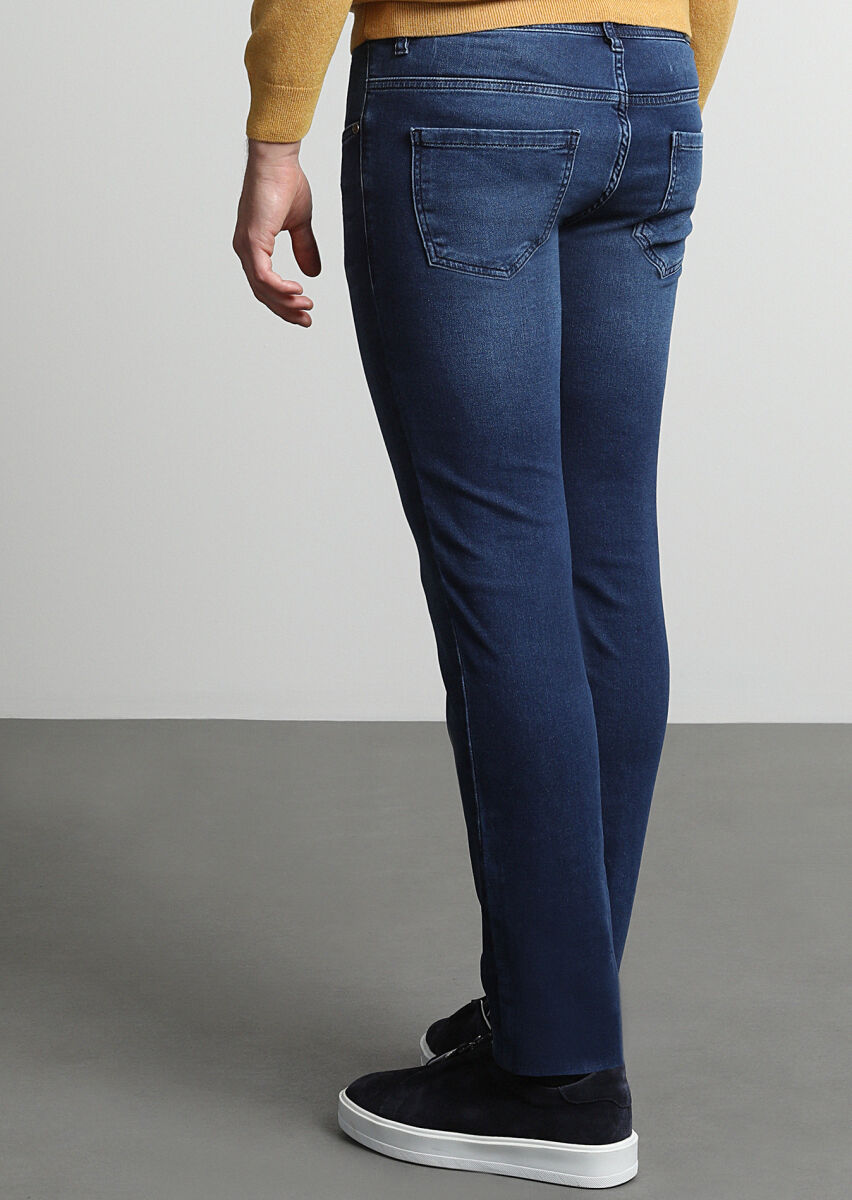 Indigo Slim Fit Denim Cotton Blended Trousers - 3