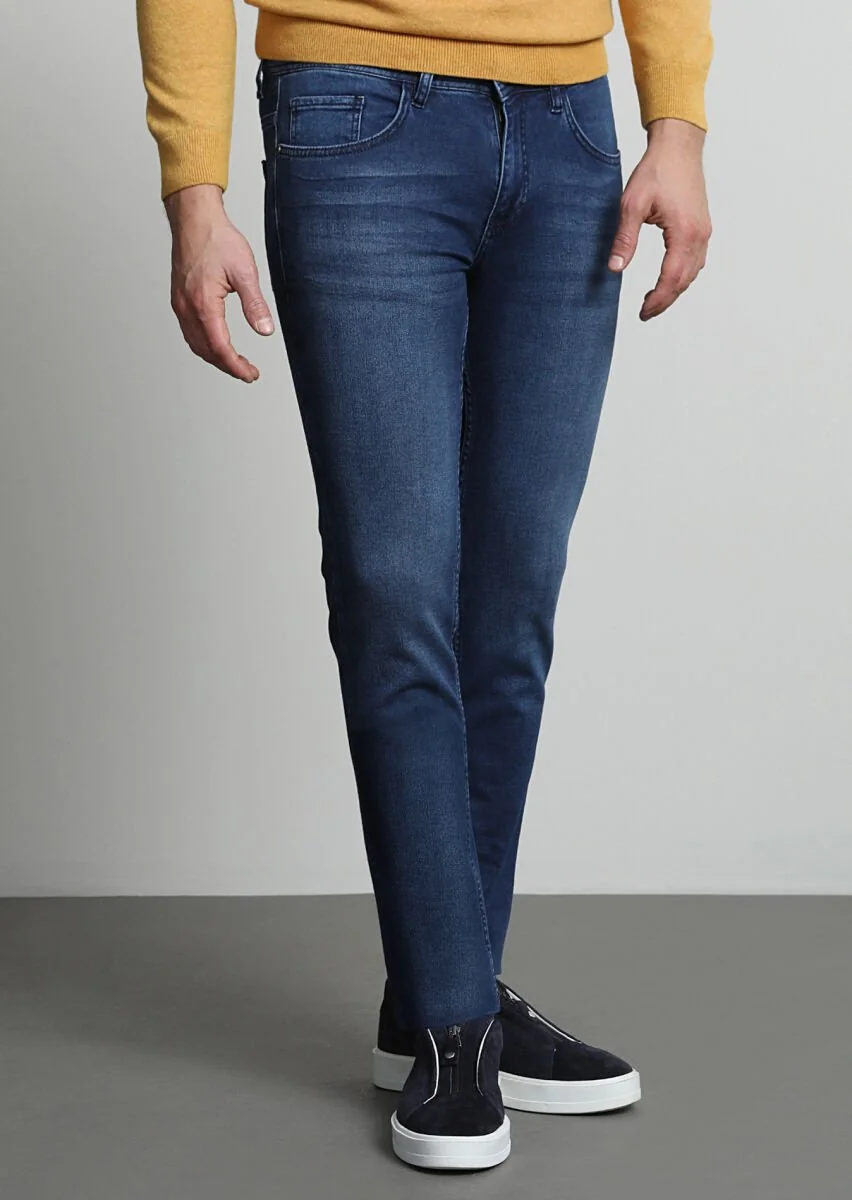 Indigo Slim Fit Denim Cotton Blended Trousers - 2