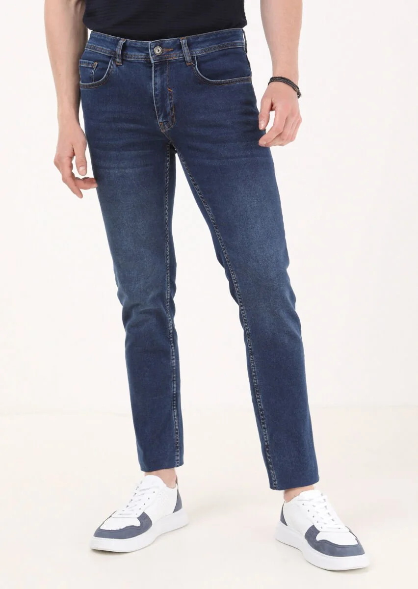 Indigo Slim Fit Denim Cotton Blended Trousers - 1