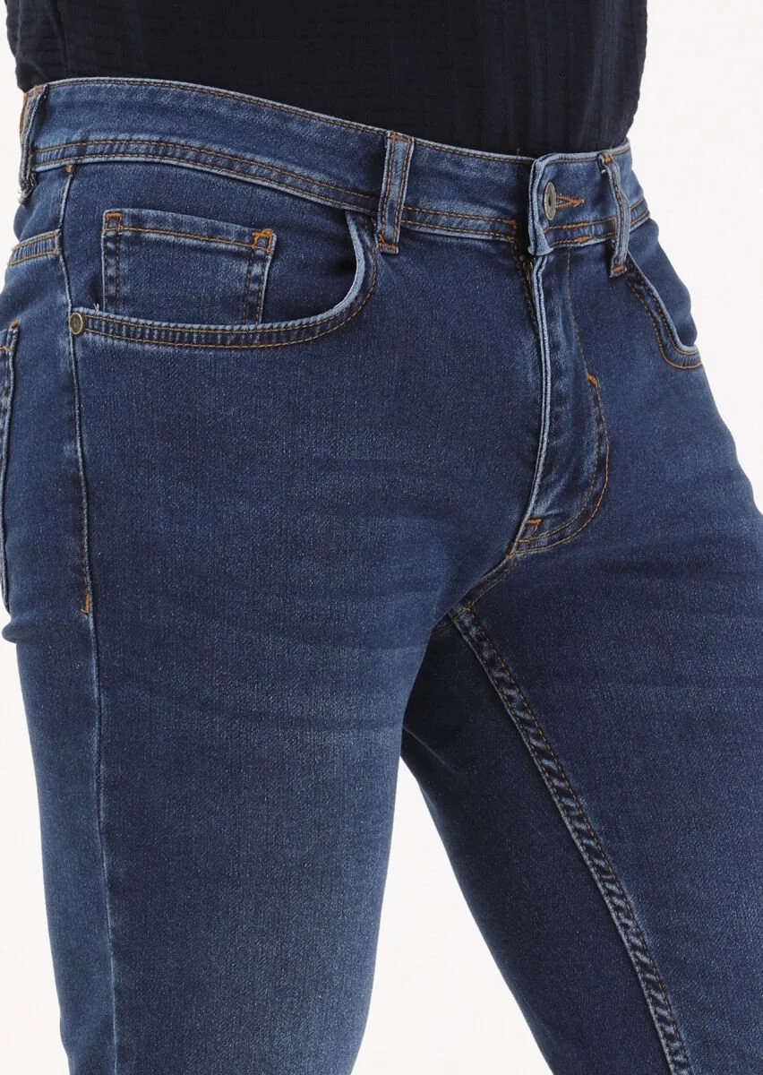 Indigo Slim Fit Denim Cotton Blended Trousers - 2