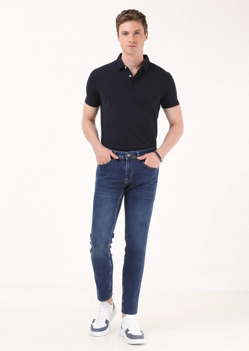 Indigo Slim Fit Denim Cotton Blended Trousers - 3