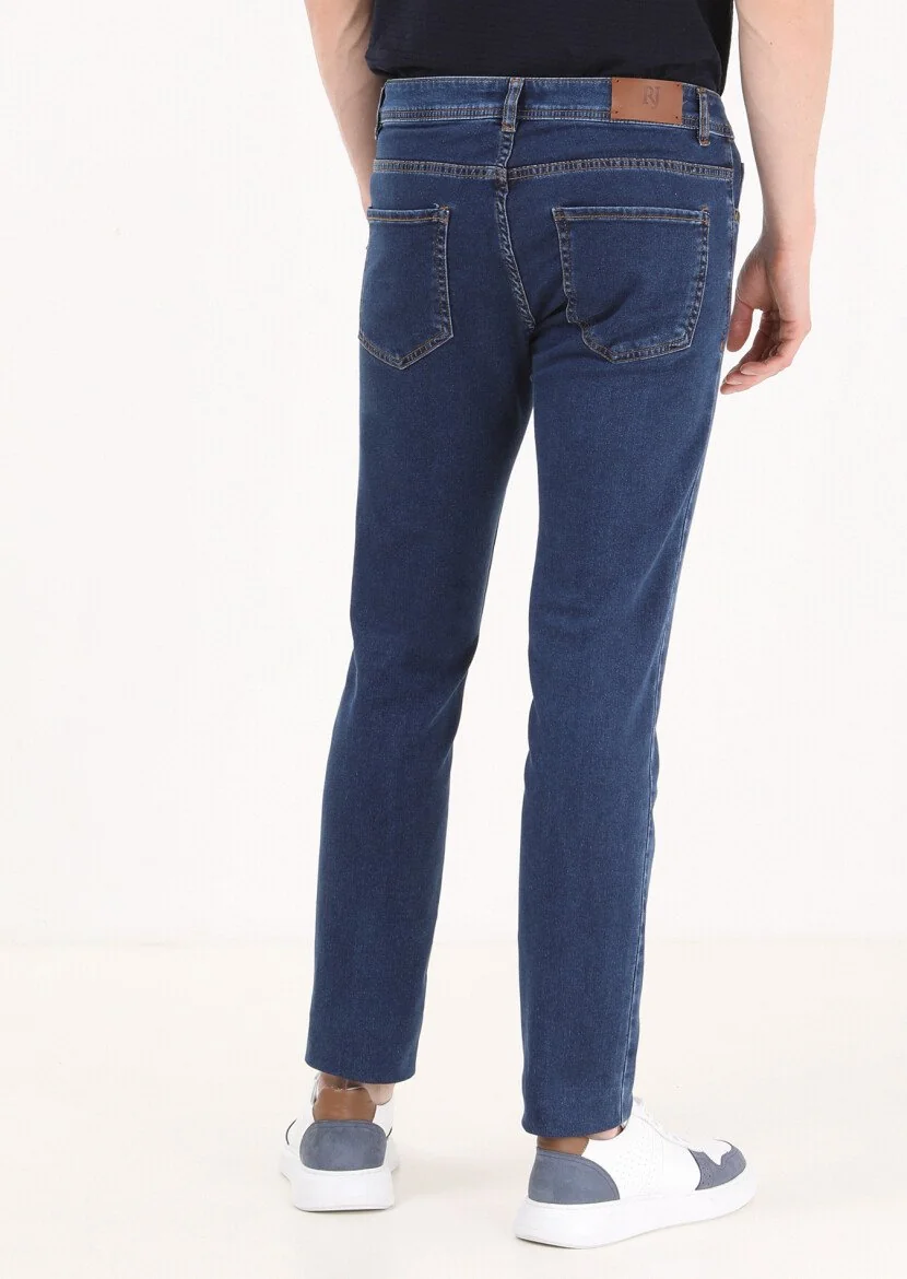 Indigo Slim Fit Denim Cotton Blended Trousers - 4