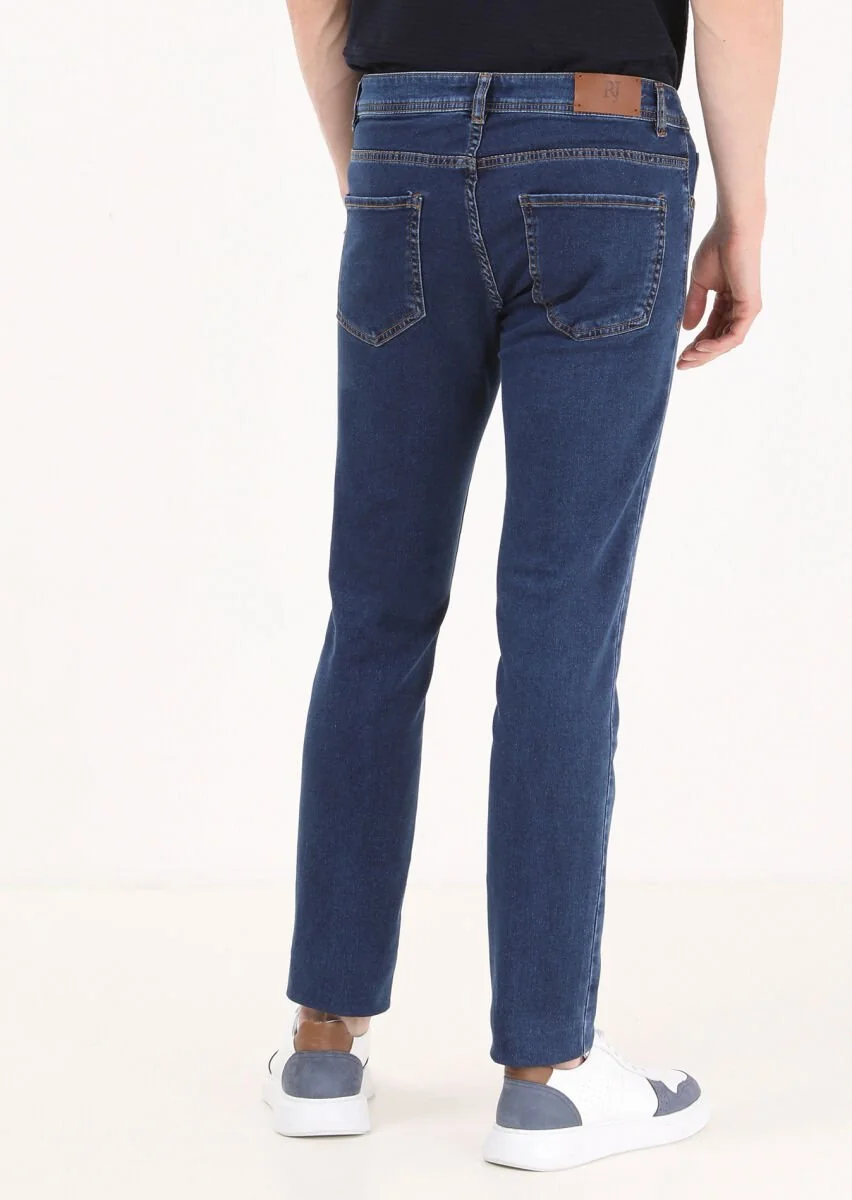 Indigo Slim Fit Denim Cotton Blended Trousers - 4