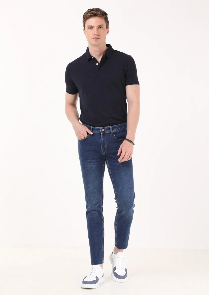 Indigo Slim Fit Denim Cotton Blended Trousers - 5