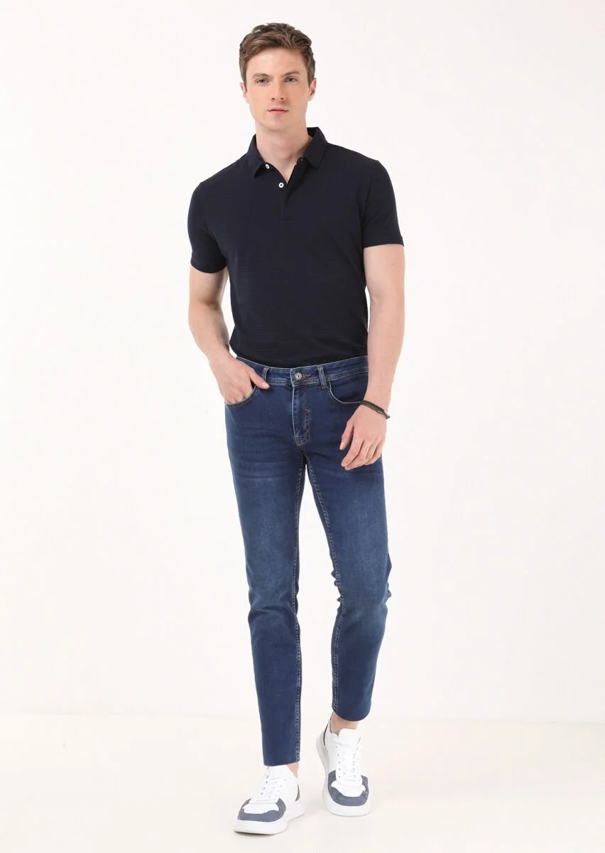 Indigo Slim Fit Denim Cotton Blended Trousers - 5