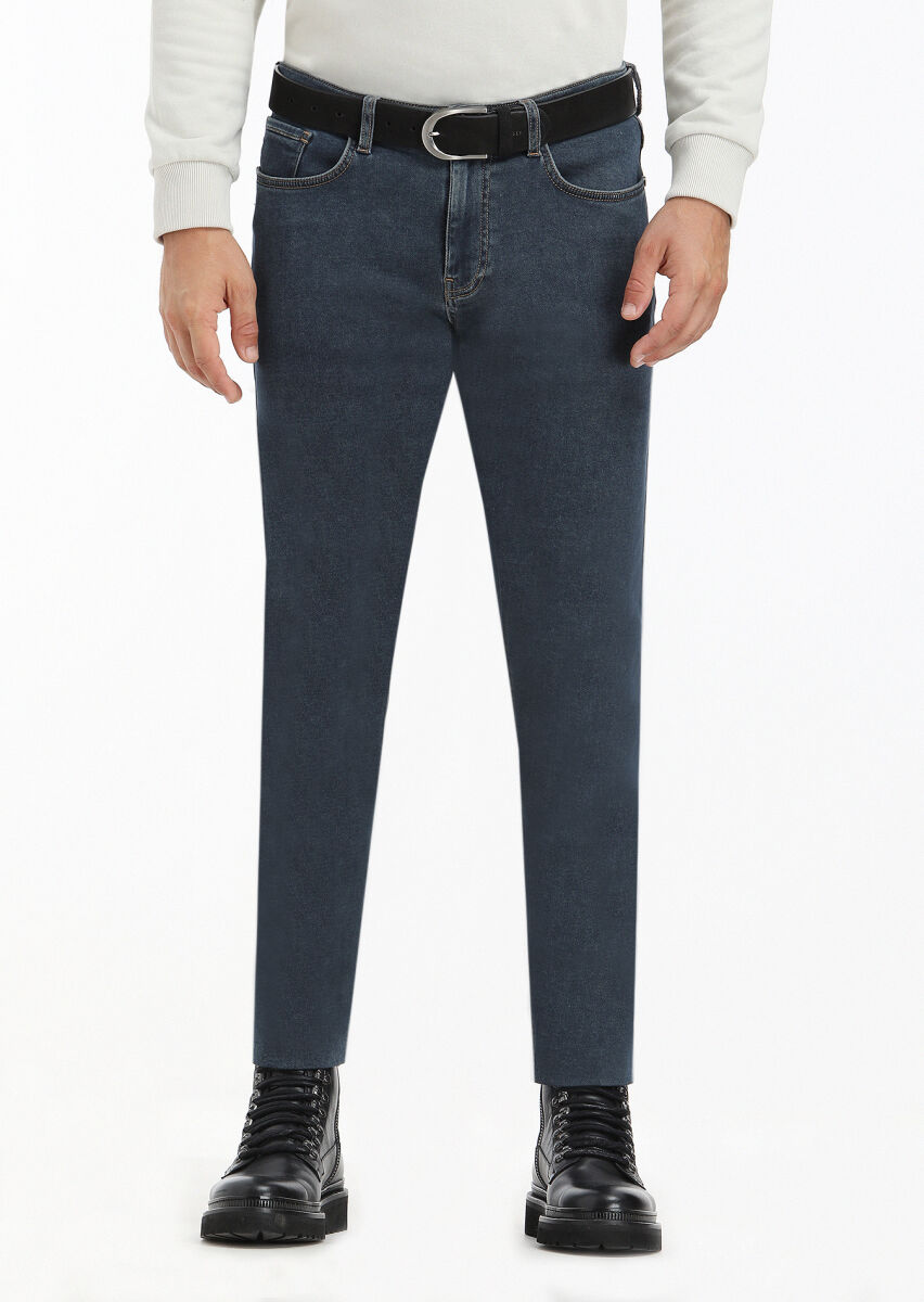 Indigo Slim Fit Denim Cotton Blended Trousers - 1
