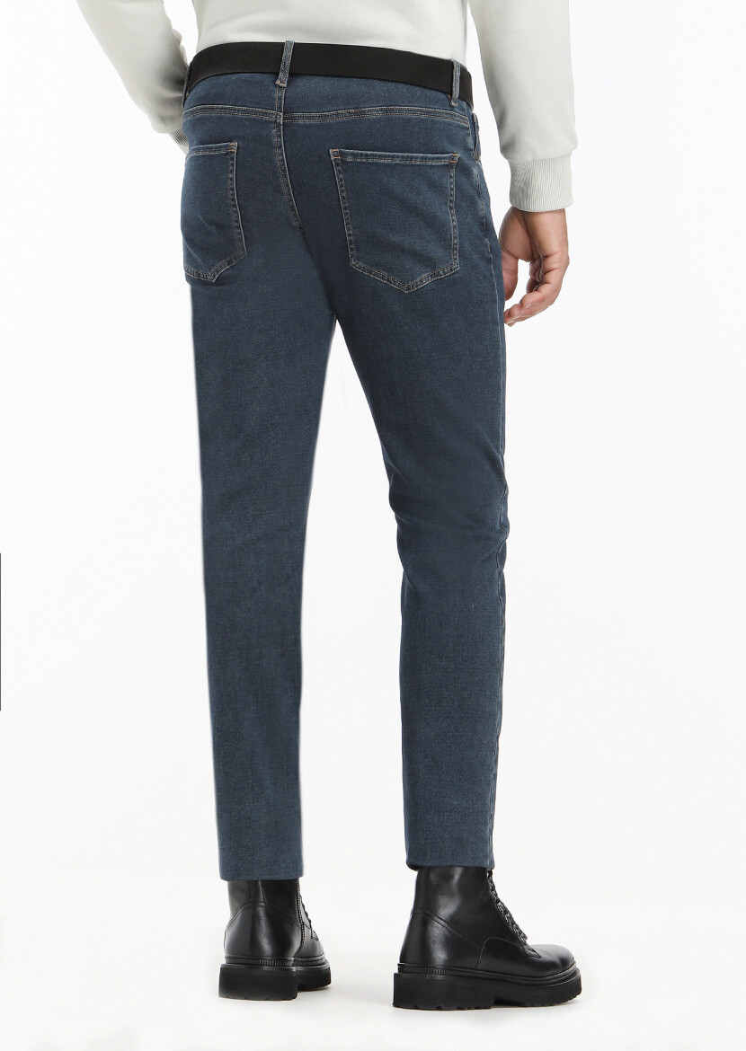 Indigo Slim Fit Denim Cotton Blended Trousers - 4