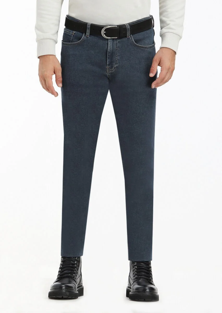 Indigo Slim Fit Denim Cotton Blended Trousers - 1