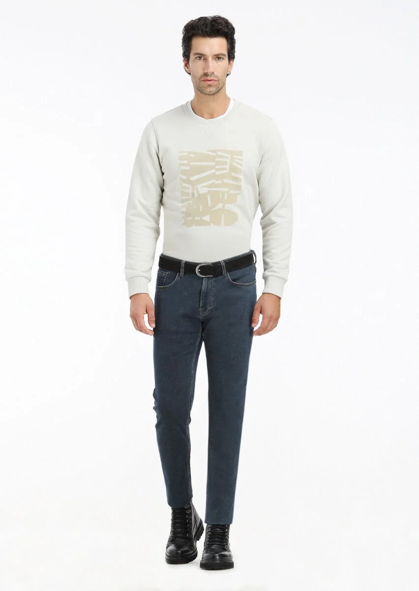 Indigo Slim Fit Denim Cotton Blended Trousers - 2