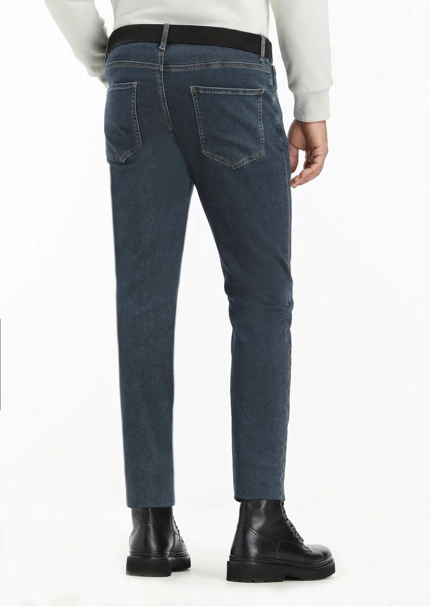 Indigo Slim Fit Denim Cotton Blended Trousers - 4