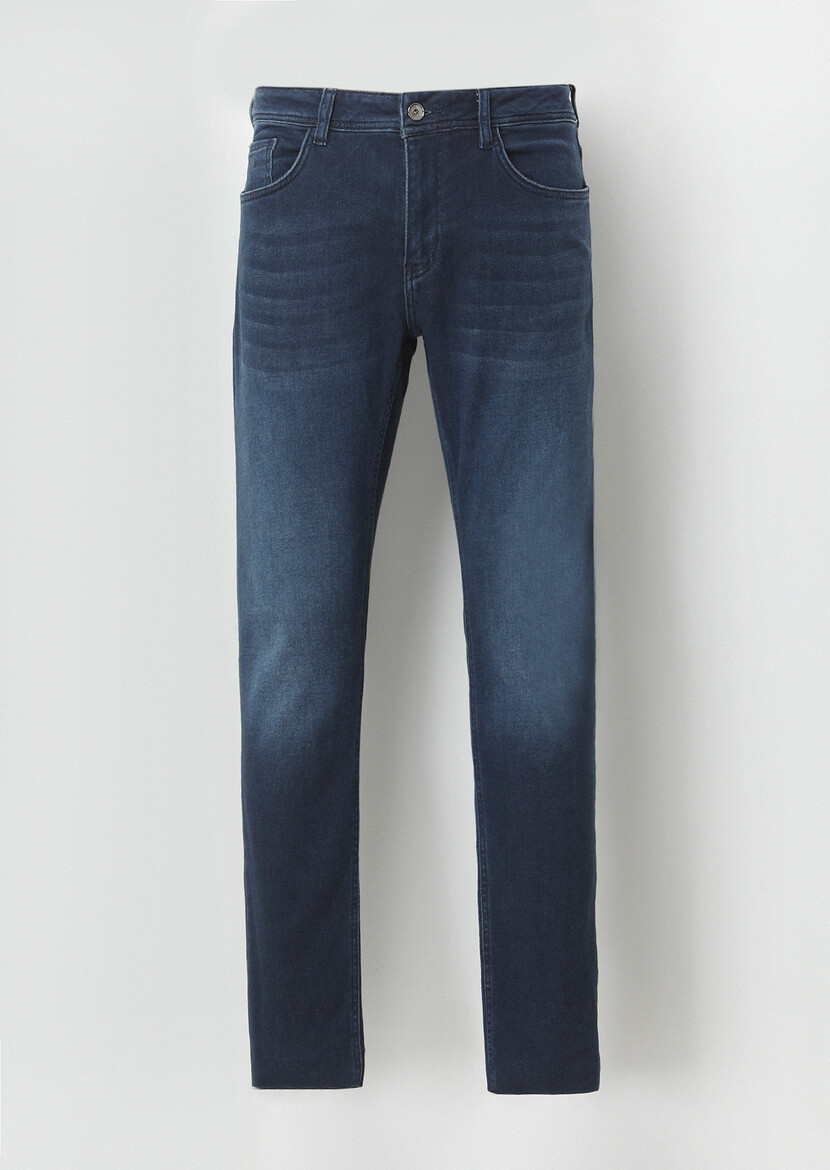 Indigo Slim Fit Denim Cotton Blended Trousers - 5