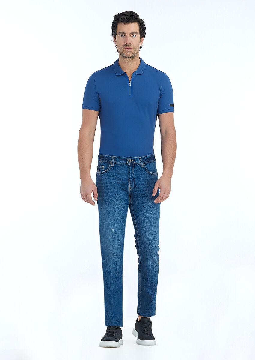 Indigo Slim Fit Denim Cotton Blended Trousers - 2