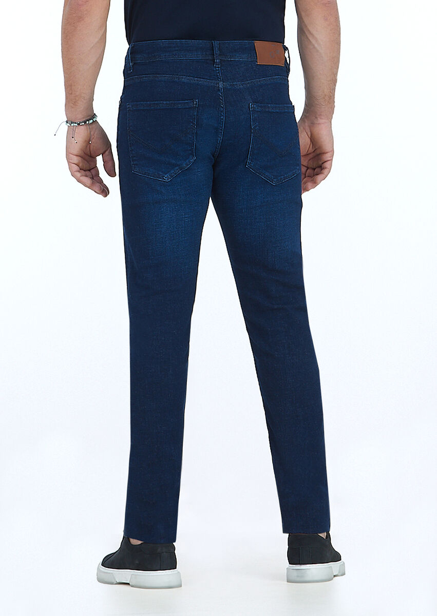 Indigo Slim Fit Denim Cotton Blended Trousers - 4