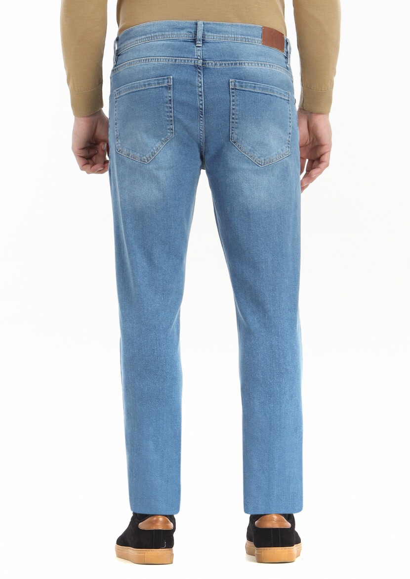 Indigo Slim Fit Denim Cotton Blended Trousers - 3