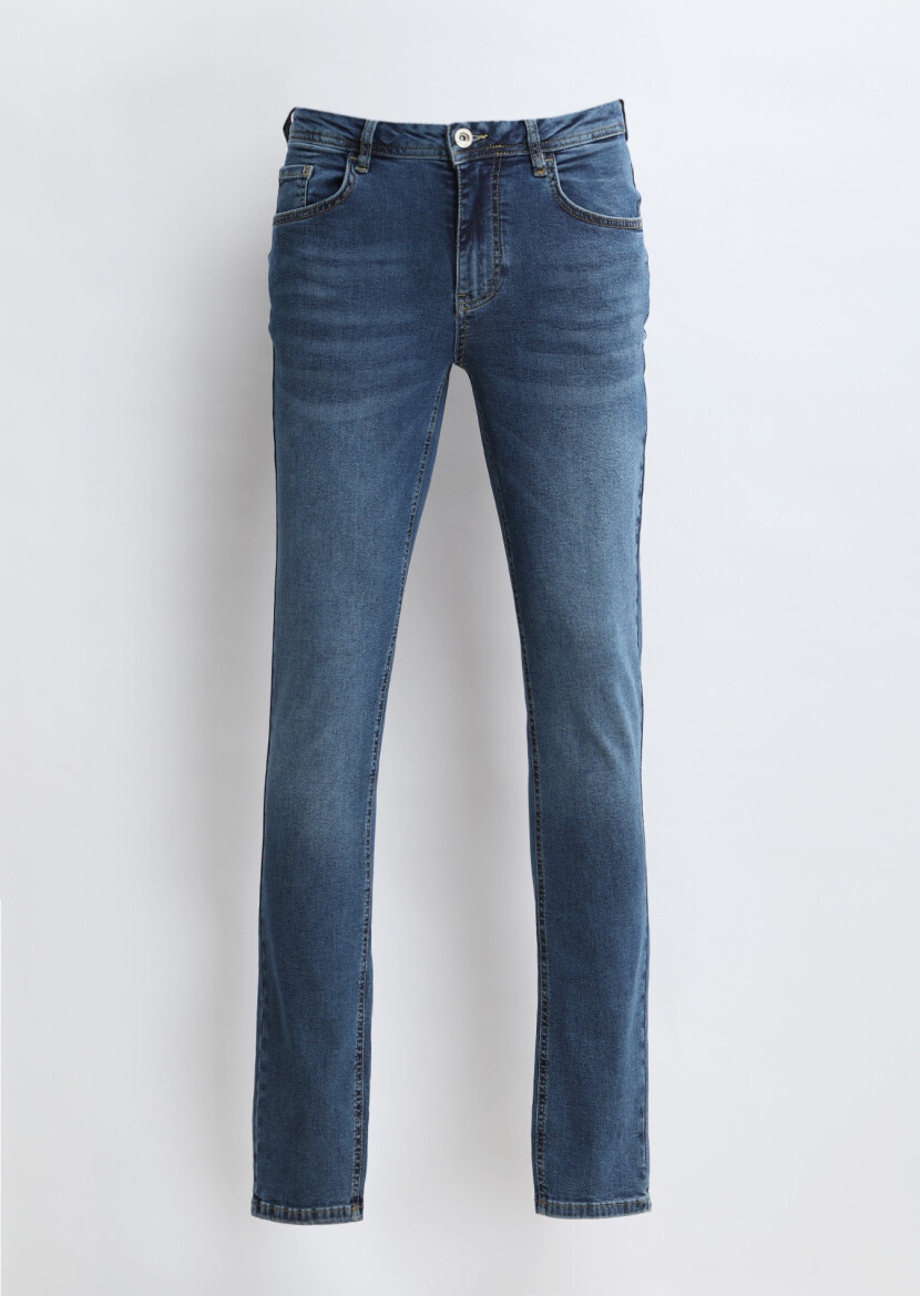 Indigo Slim Fit Denim Cotton Blended Trousers - 6