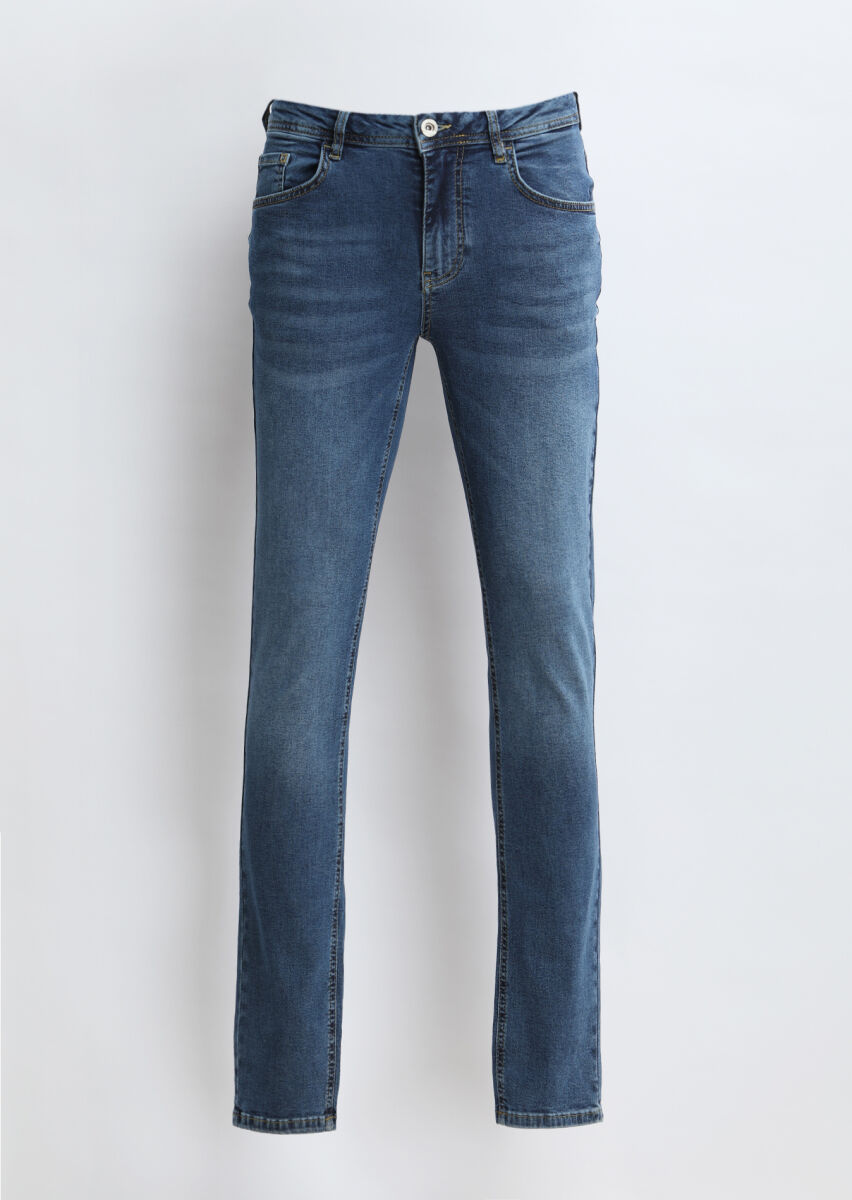 Indigo Slim Fit Denim Cotton Blended Trousers - 6