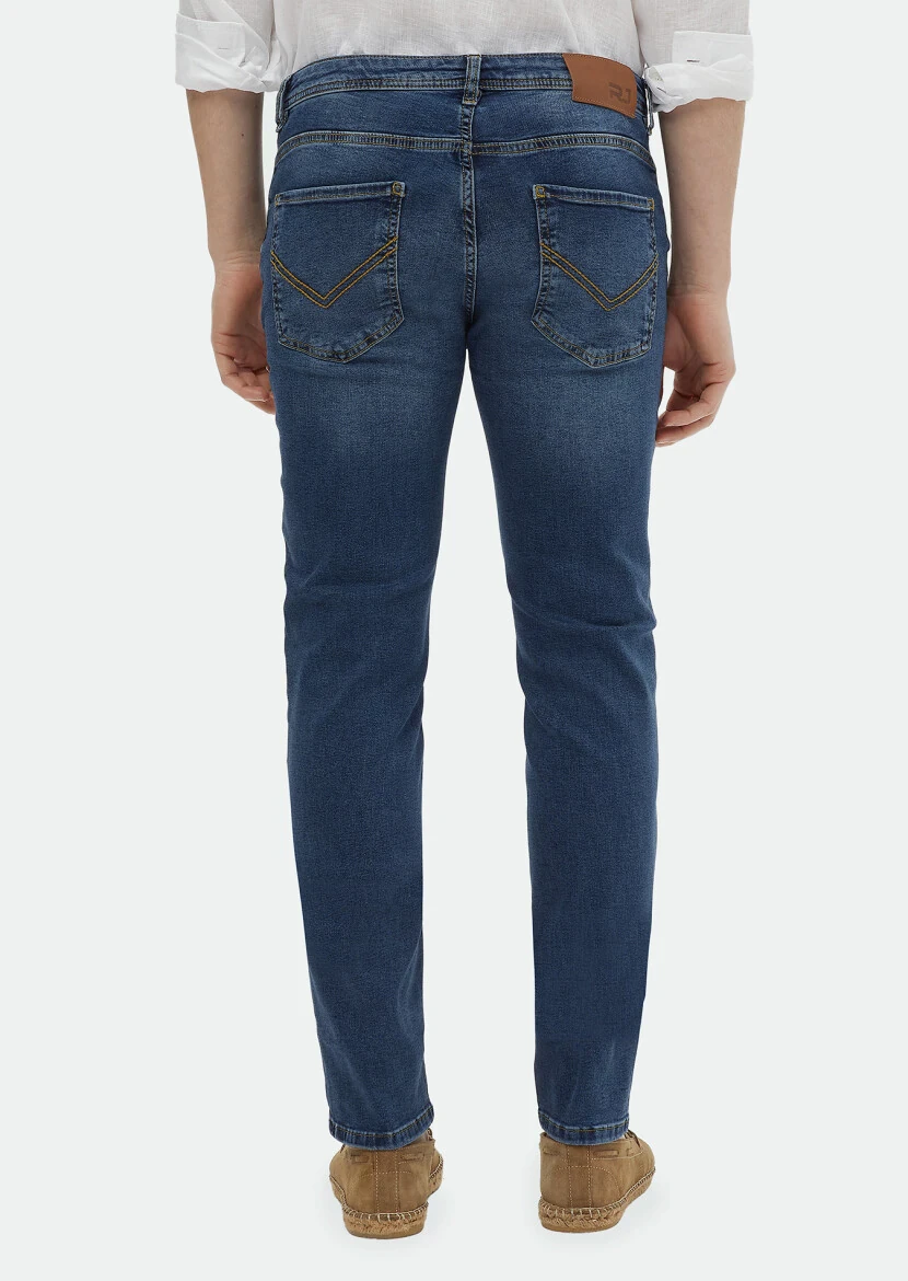 Indigo Slim Fit Denim Cotton Blended Trousers - 5